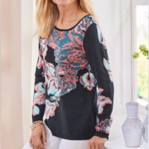 Soft Surroundings Sweater-Size XL-Coral and Navy Blue